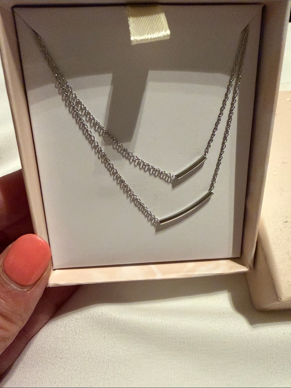summer & rose Silver Double Layer Curved Bar Necklace